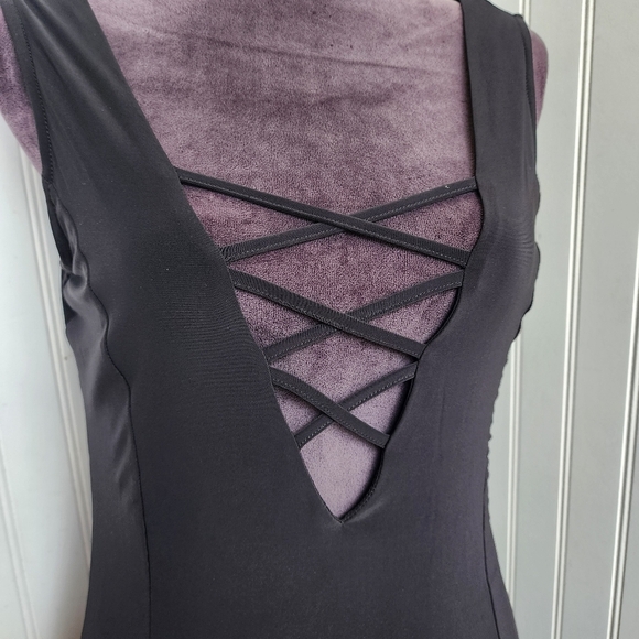Dice Deep V-Neck Knit Dress Women's Lace Up Sleeveless Straps Stretch Sz M - Picture 4 of 13